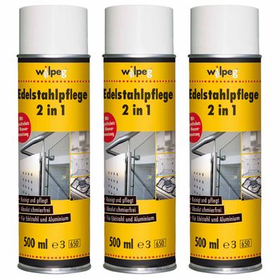 WILPEG Edelstahlpflege 2in1 3x 500ml Pflegespray Metall Edelstahl Alu Reinigung