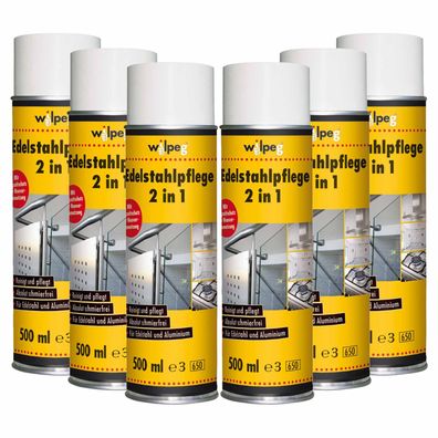 WILPEG Edelstahlpflege 2in1 6x 500ml Pflegespray Metall Edelstahl Alu Reinigung