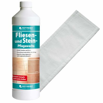 Hotrega Fliesen Stein Pflegewachs Marmorpflege Naturstein 1L mit Microfasermopp