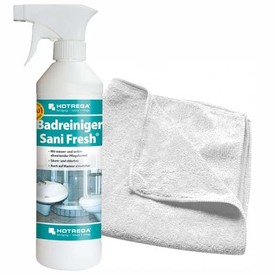 Hotrega Badreiniger Sani Fresh Sanitär Reiniger Kalklöser 500ml mit Microfasertuch