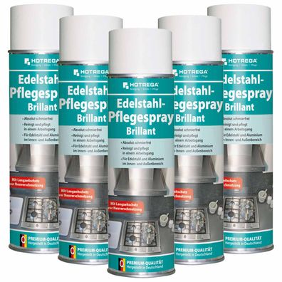 Hotrega Edelstahl Pflegespray Brillant Edelstahlreiniger Aluminiumreiniger 5x 500ml