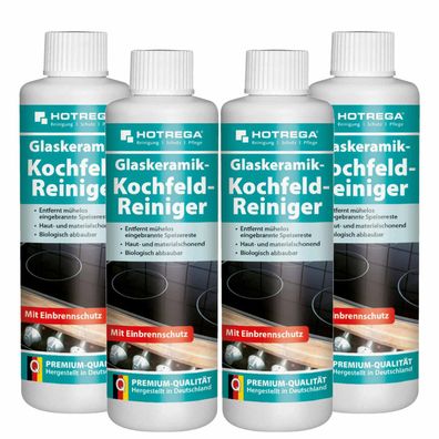 Hotrega Glaskeramik Kochfeld Reiniger Glaskeramikreiniger Herdreiniger 4x250ml