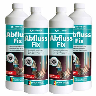 Hotrega Abfluss Fix Abflussreiniger Rohrreiniger Abflussfrei 4x1L Konzentrat