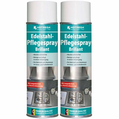 Hotrega Edelstahl Pflegespray Brillant Edelstahlreiniger Aluminiumreiniger 2x 500ml