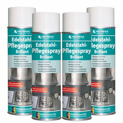 Hotrega Edelstahl Pflegespray Brillant Edelstahlreiniger Aluminiumreiniger 4x 500ml