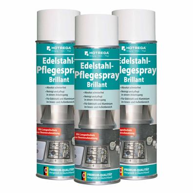 Hotrega Edelstahl Pflegespray Brillant Edelstahlreiniger Aluminiumreiniger 3x 500ml