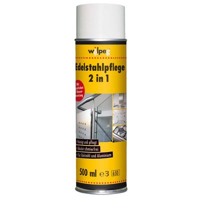 WILPEG Edelstahlpflege 2in1 500ml Pflegespray Metall Edelstahl Alu Reinigung