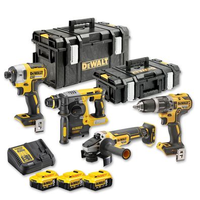 DeWALT Akku-Kombopack DCK422P3-QW 18V 5Ah - 4 Maschinen, 3 Akkus + Zubehör Set