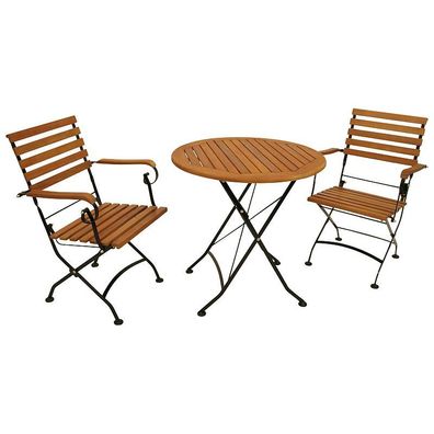 Klappgarnitur 9924377F 3teilig Flachstahl schwarz Eukalyptusholz