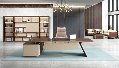 Büroeinrichtung 2Tlg. Set Schreibtisch Tische Regal Chef Tisch + Aktenschrank