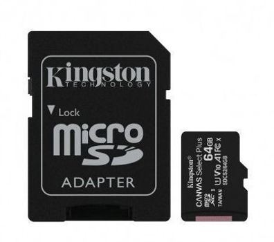 Kingston 64GB MicroSD-Karte Canvas Select Plus mit 100 MB/s inkl. Adapter