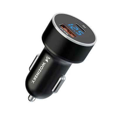 Autoladegerät USB-C-USB-A 36W Ladegerät in Schwarz Schnellladegerät mit digitale