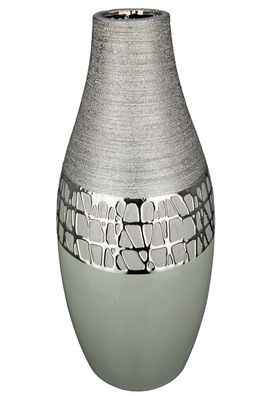 GILDE Vase, "Lagos", Keramik, grau, silberfarben, , L. 15,5 cm, B. 15,5 cm, H. 34