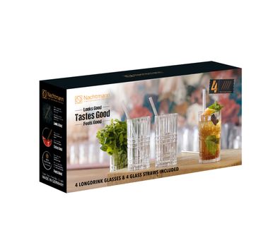 Nachtmann Longdrink SET/4 + 4 Glastrinkhalme 7573/8tlg Tastes Good 103144