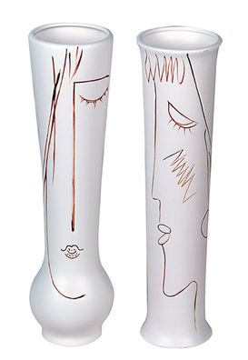 Casablanca Vase Set "Art" Keramik creme-weiß mit Gesicht 1x Junge 1x Mädchen 26156