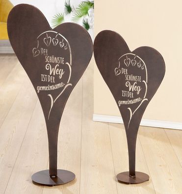 Gilde Standrelief, Herz, "Gemeinsamer Weg", Spruch, Metall, braun, , L. 18 cm, B