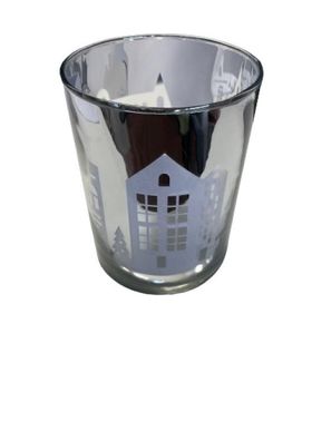 Kerzenhalter Windlicht Häuser, Glas, silber, glänzend 12cm hoch 1 St