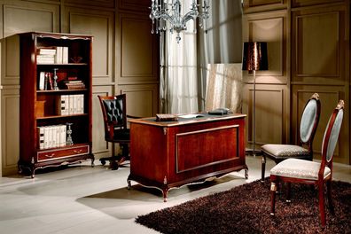 Klassische Büro Schreibtisch Schreibtische Tisch Holz Stuhl 2Tlg Set Barock Stil
