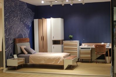 Komplett Jugendzimmer Kinderzimmer Set Kleiderschrank Kommode Schreibtisch 6Tlg