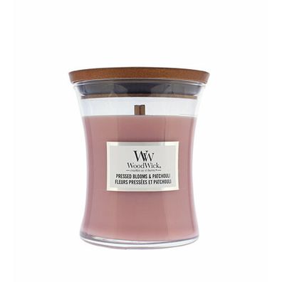 WoodWick Pressed Blooms & Patchouli Duftkerze mit Holzdocht 275 g