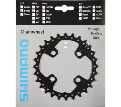 Shimano Kettenblätter SLX FC-M675, 28 Zähne (AJ), 64 mm, Schwarz, Stahl Y-1NA28000