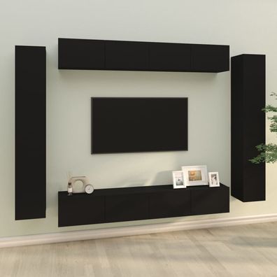 vidaXL 8-tlg. TV-Schrank-Set Schwarz Holzwerkstoff