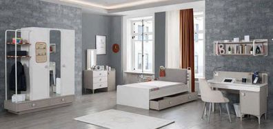 Jugendzimmer Bett Kommode Kleiderschrank Schreibtisch Holz Möbel Design 4Tlg Set