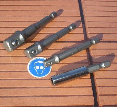 4tlg. Satz Bit Adapter Set Stecknuß 1/4 3/8 1/2" Zoll für Akkuschrauber 4040746305379