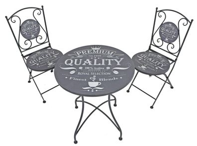 3tlg. Landhaus Bistro Set Balkon Terrasse Metall antik Shabby grau Sitzgruppe