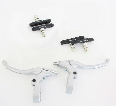 Bremsen Set Promax Griffe silber Beläge Fahrradbremse Bremsbeläge Neu