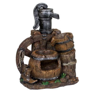 Brunnen Holz Stein Optik Wasserspiel Springbrunnen Kaskaden Dekobrunnen Garten