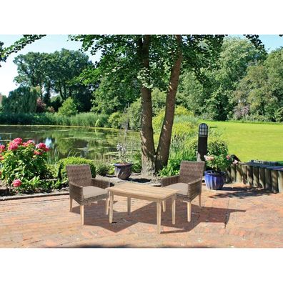 Gartenset Garten Sitzgruppe 3tlg. + Auflage Essgruppe Terrasse Tisch Armsessel