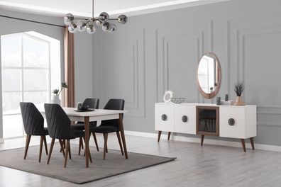 Schwarz-Weiße Esszimmer Möbel Designer Sideboard Luxus Esstisch Stühle