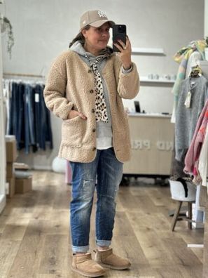 Jacke Teddyfell Beige große Taschen One Size bis Gr. 42 (G4)