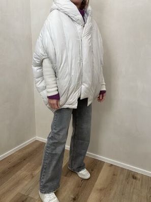 Kugelförmige Steppjacke Winterjacke Vokuhila Cremeweiß Kapuze versch. Gr. (O4)