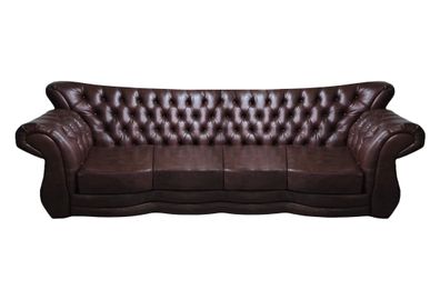 Leder Sofa Couch Viersitzer Braun Wohnzimmer Chesterfield Sitzmöbel