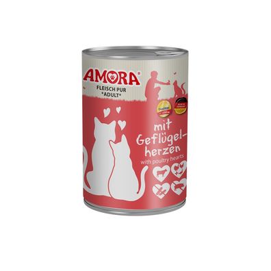 AMORA Cat Dose Fleisch pur Geflügelherzen 12 x 400g (7,48€/kg)