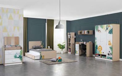 Schlafzimmer Kinderzimmer Set Bett Schreibtisch Kleiderschrank Holz Möbel 5Tlg