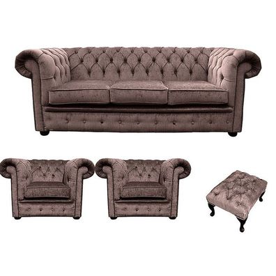 Chesterfield Polster Sofas Klassischer Leder Schaffhau 3 + 1+1 Sitzer + Hocker 68