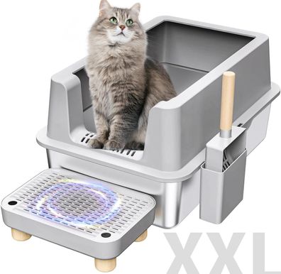 Katzentest - Katzentoilette Edelstahl - 61 x 41 x 31 cm - XXL - Rundum streusicher