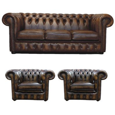 Chesterfield Leder Design Luxus Sofagarnitur Couch Sofa Polster 3 + 1+1 Sitzer 186