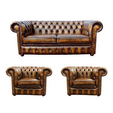 Chesterfield Ledersofa 2 + 1+1 Textil Couch Stoff Polster Sofa Garnitur Sitz Neu