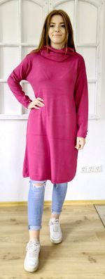 Weiches Strickkleid Longpullover Kleid langarm mit extra Schal Gr. L/XL Fuchsia