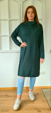 Weiches Strickkleid Longpullover Kleid langarm mit extra Schal Gr. M/L Dunkelgrün