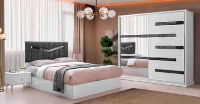Grau-Weiße Schlafzimmer Garnitur Designer Möbel Doppelbett Schrank 4Tlg
