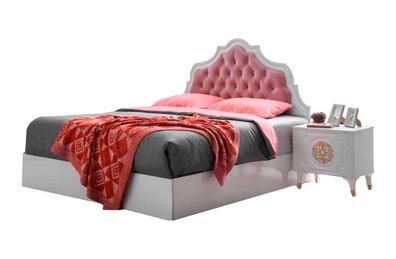 Chesterfield Weiß-Rosa Bett Schlafzimmer Doppelbetten Edle Polster Möbel