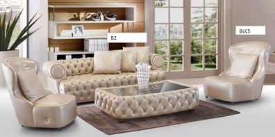 Designer Couch Polster Garnitur Set 3 + 1 + 1 Sitzer Chesterfield Sofas Komplett B2