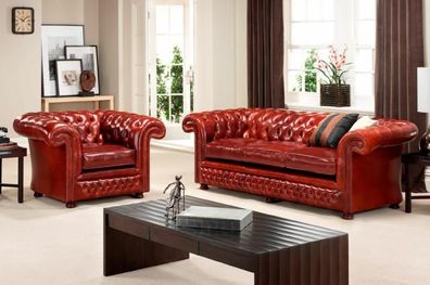 Chesterfield Sofagarnitur Ledersofa 3 + 2+1 Sitzer Leder Garnitur Polster Couch