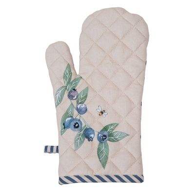 Clayre & Eef Ofenhandschuh 18x30 cm Beige Baumwolle Blaubeeren (Gr. 18x30 cm)