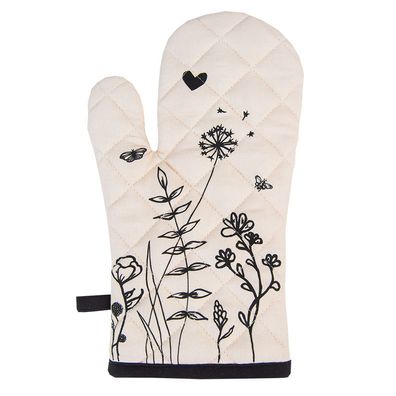 Clayre & Eef Ofenhandschuh 18x30 cm Beige Schwarz Baumwolle Blumen (Gr. 18x30 cm)